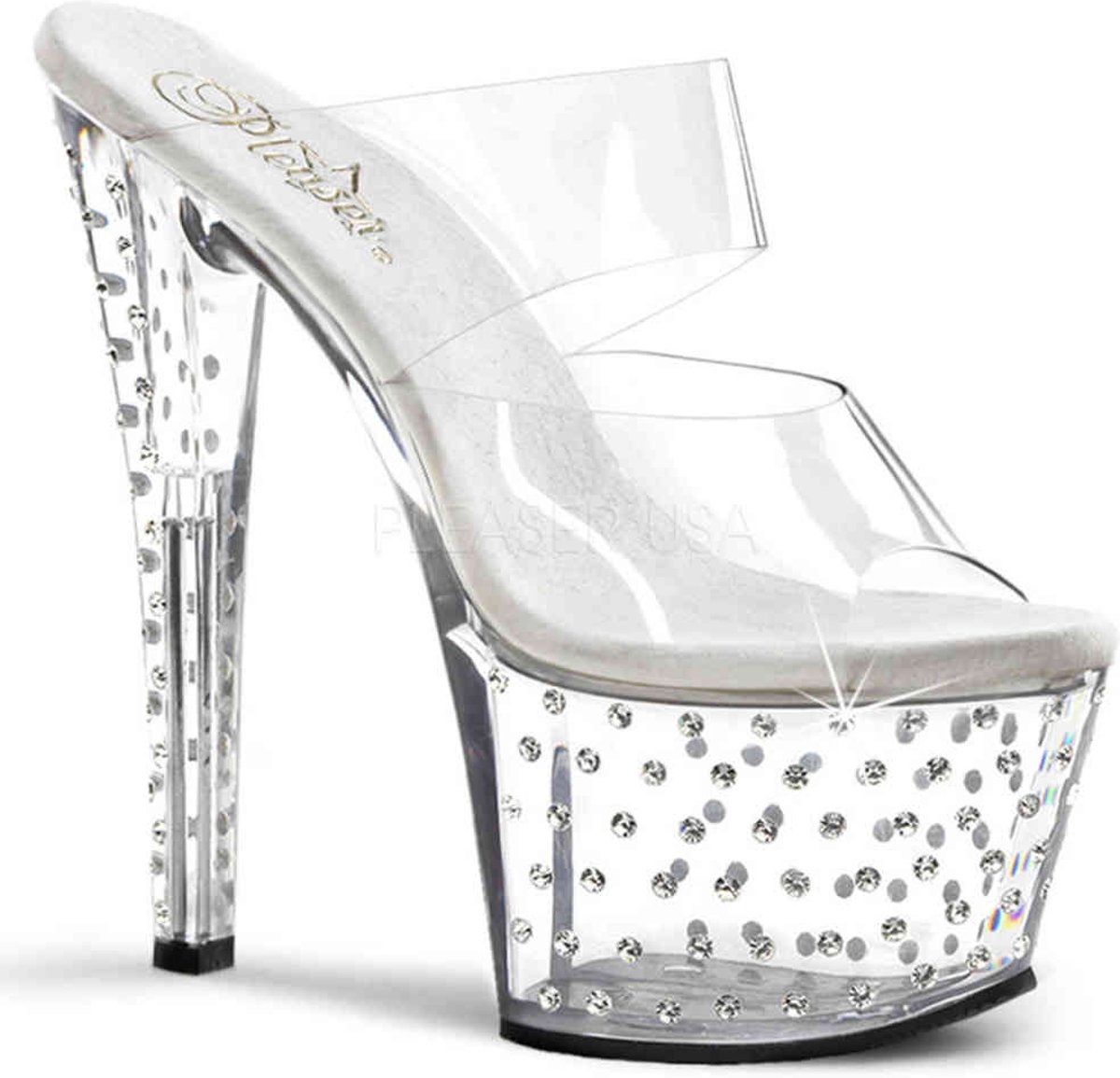 EU 35 = US 5 | STARDUST-702 | 7 Heel, 2 3/4 PF Rhinestone Studded Platform Slide